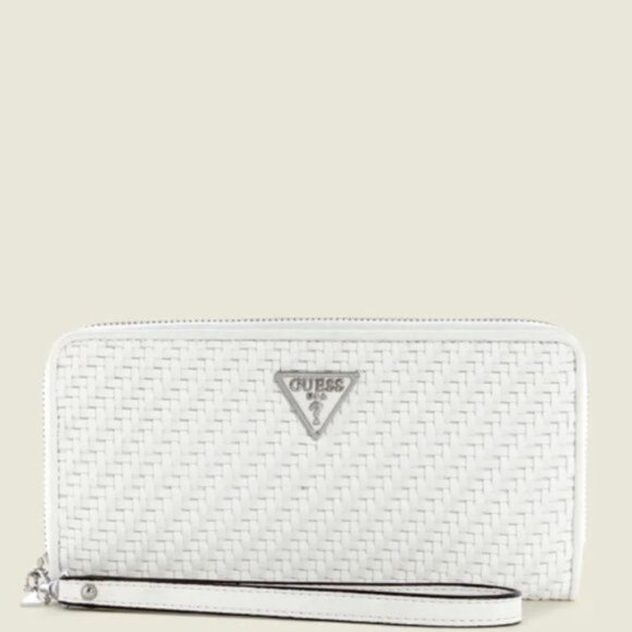 Guess Hassie Large Zip-Around Woven Wallet Wristlet White - Picture 1 of 10